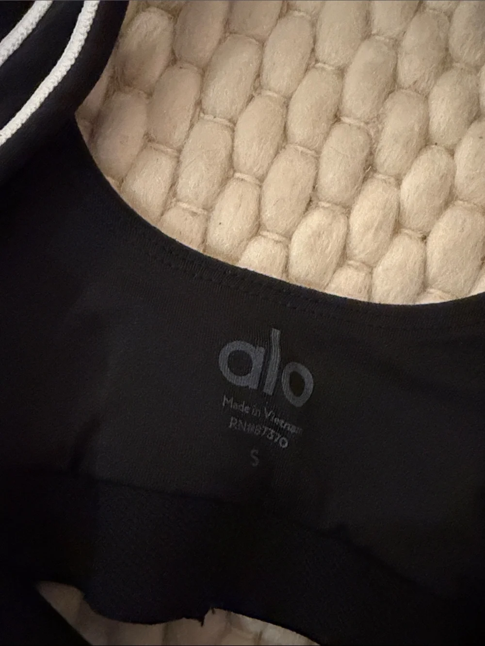 ALO Yoga Black Leggings and Sports Bra Set with White Piping
